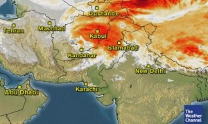 Western system has covered Pakistan, small thunderstorm seen near Karachi.