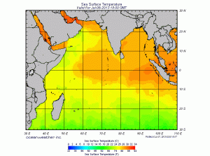 Warm eastern waters while cool western waters
